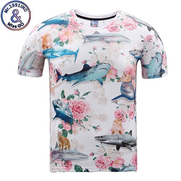 

мужской дизайнер ветер мужчины и женщины 3dt рубашка кошки и акулы шаблон цветок футболка с коротким рукавом творческий повседневная круглый, White;black