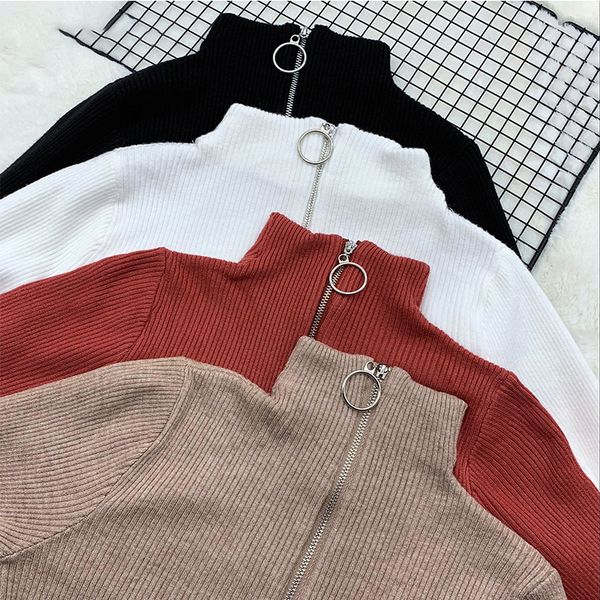 

women sweaters women sweater women zipper turtleneck thick autumn sweater winter warm knitted pullovers sweaters solid ladies jumper, White;black
