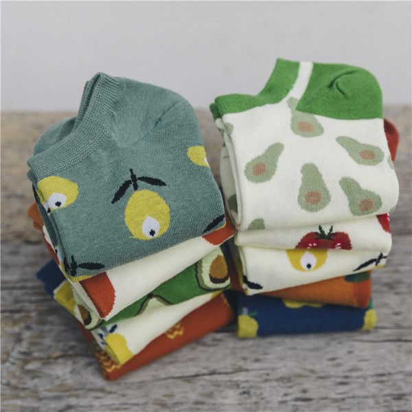 

2020 spring lovely cartoon fruits patterned women socks basic joker casual ankle socks for female breathable comfortable sox, Black;white