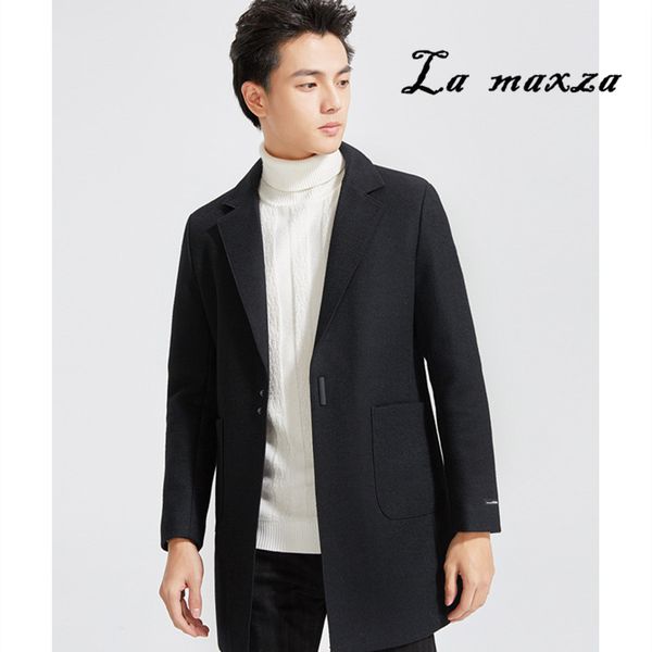 

2019 winter fashion korea style casual wool overcoats for men 2019 single breasted black coat