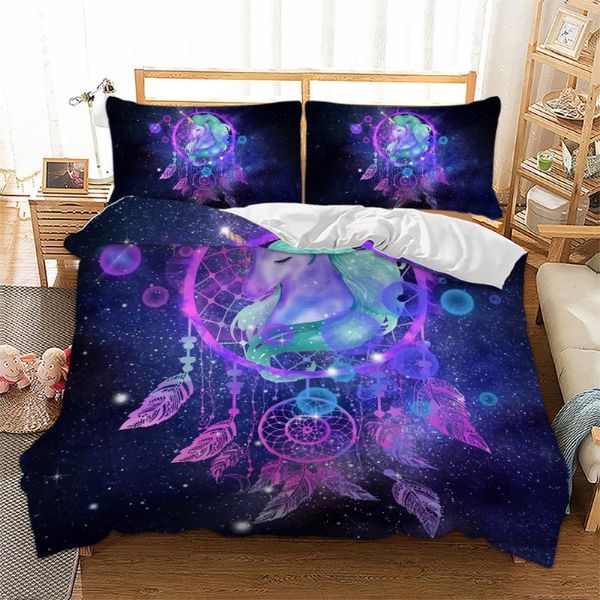 

3d unicorn dreamcatcher bedding set purple duvet cover pillowcases twin full  king size bedclothes 3pcs