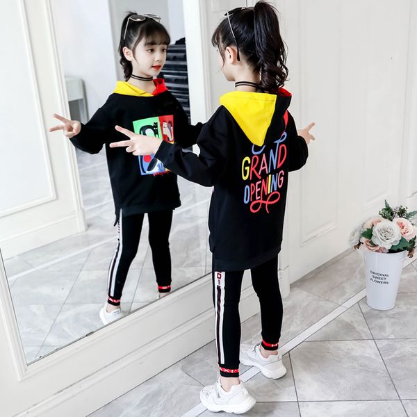 

girls clothes sets sweatshirt + pants two-piece hooded children's clothing set autumn kids sport suits teenage 6 7 8 9 10 years, White