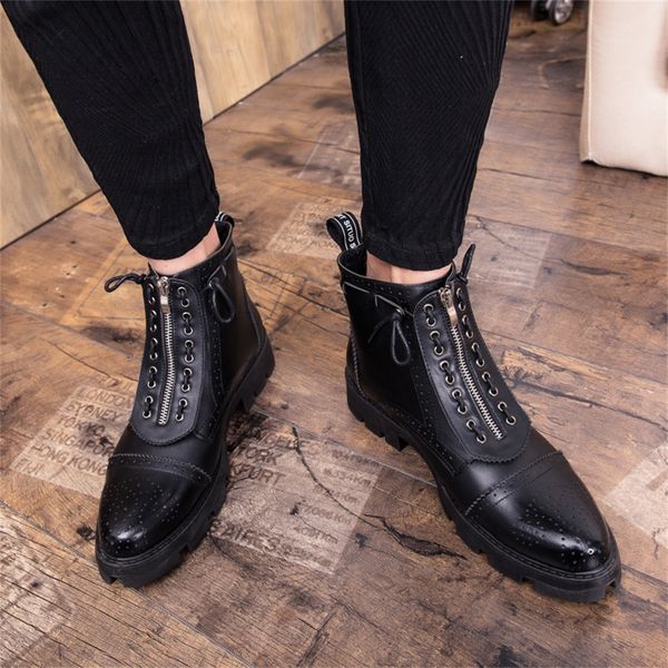 

new men ankle black boots man martins shoe autunm/winter leather boots casual leather shoes round head zipper