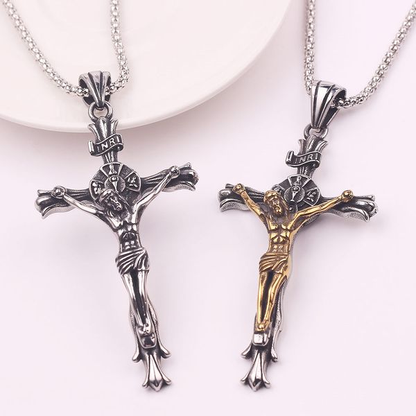 

cross of jesus christianity vintage pendant necklace religion belief collar jewelry 2 colors trendy chain gift for men and women, Silver