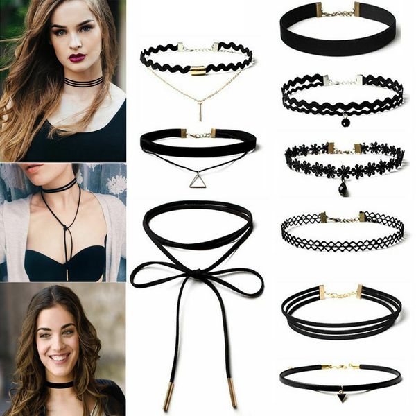 

fashion choker necklace black lace velvet strip for women party handcrafted chain jewelry accessory gift hot, Golden;silver