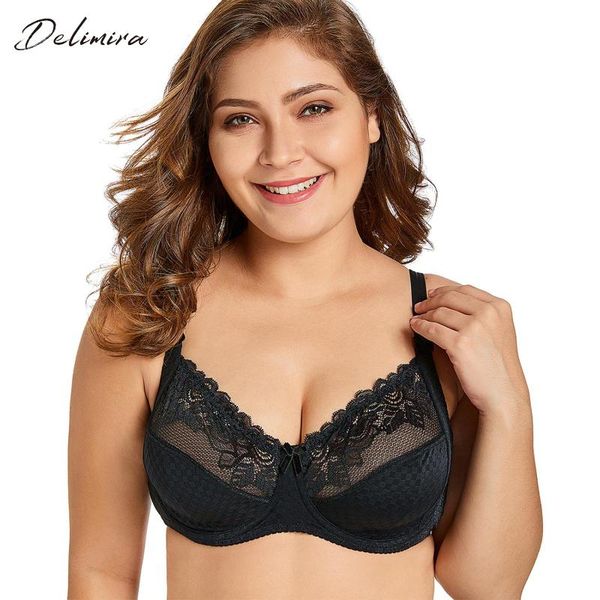 

bras delimira women's floral lace no padding full cup support underwire bra, Red;black