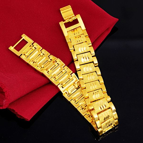 

men bracelet wristband personalized jewelry 18k yellow gold filled classic male solid chain bracelet gift high polished, Black