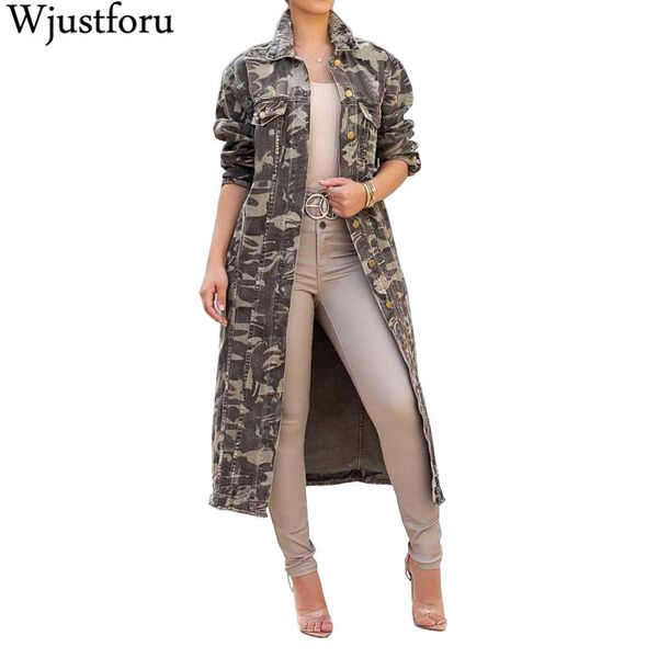 

wjustforu fashion camouflage trench women long sleeve bodycon printed long female casual elegant coat trench vestido slim, Tan;black