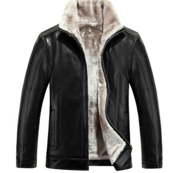 

2019 winter men new leather jacket business casual velvet bigger sizes coat, Black