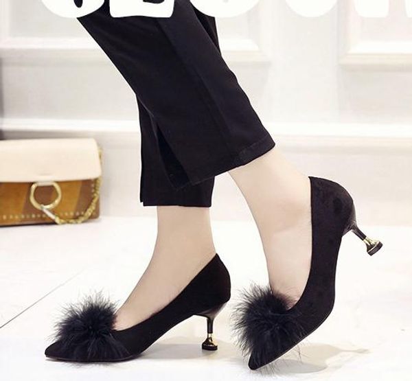 

women's shoes in spring and autumn high fine heel pointed end suede@1001, Black
