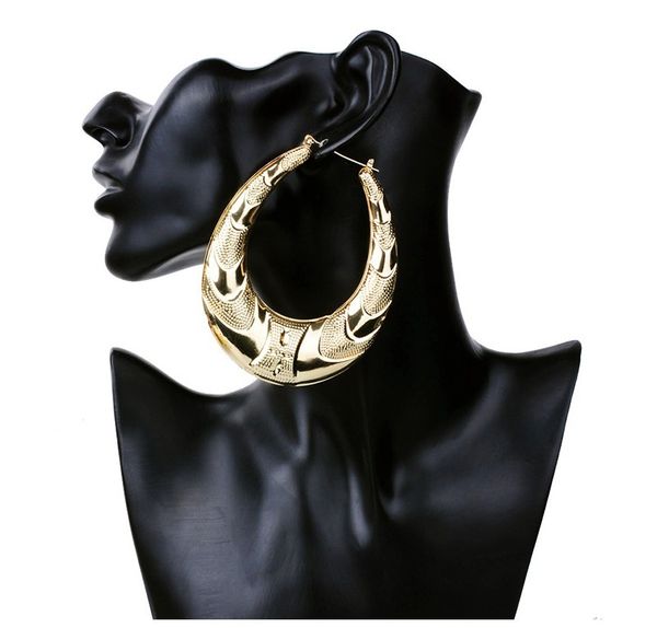 

goldtone large big metal circle bamboo hoop iron earrings for women jewelry fashion hip hop exaggerate earrings r005, Golden;silver