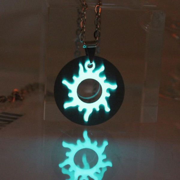 

stainless steel necklace glowing sun necklace glow in the dark luminous pendants & necklaces women men boy girls gift, Silver