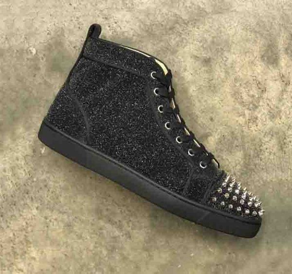 

дизайнер мода класс люкс с красной подошвой обуви шипованных шипов квартиры для мужчин женщин серого блеска партии lovers натуральной кожи с, Black