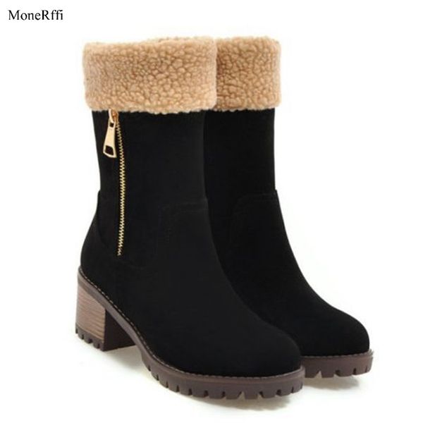

2019 new warm fur ankle snow boots winter casual shoes shoes ankle boots winter boot high heels female fashion plus size, Black