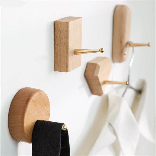 

beech brass hook pure natural wood wall robe solid wood hooker home decor wall mounted clothes scarf hat and bag storage hanger