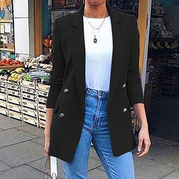 

jaycosin women chic blazer pockets single breasted long sleeve office ladies wear coat solid female casual outerwear 814w, White;black