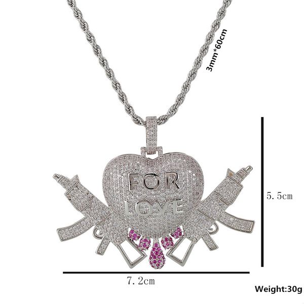 

fashion-pendant designer necklace hip hop jewelry mens diamond chains pendant luxury bling heart love couple charms rapper accessories, Silver