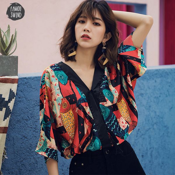 

bohemian ethnic style blouse womens crop and v neck satin beach vintage print summer loose blouse holiday wear, White