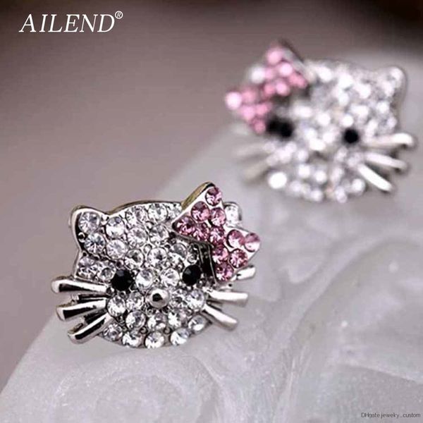 

Lovely Silver Plated Small Cute Hello Kitty Earrings For Girls Charm Crystal Turkish Jewelry Brincos Children Earings
