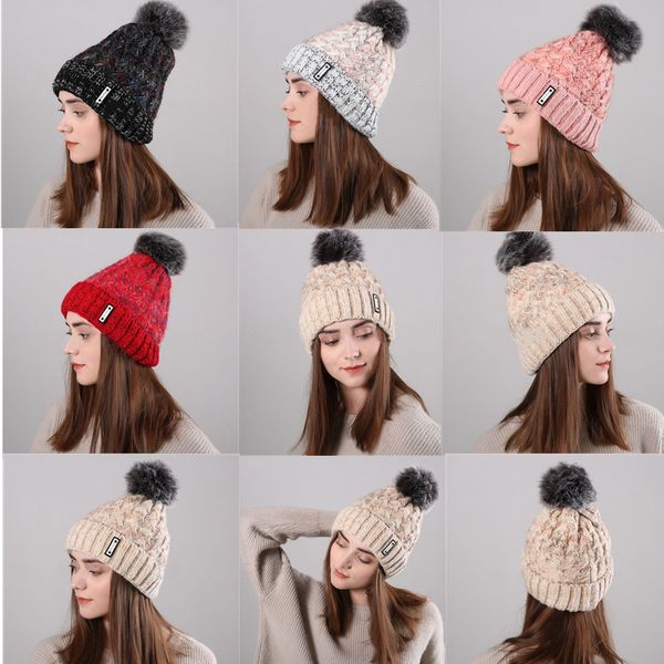 

fashion woman fur ball warm beanies skull cap girls knitted pom poms hat men causal outdoor ski crochet cap dhl an2704