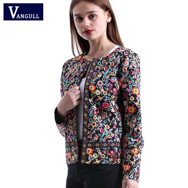 

vangull 2018 new spring floral print jacket autumn basic jacket for women multicolor elegant jackets and coats feminina, Black;brown