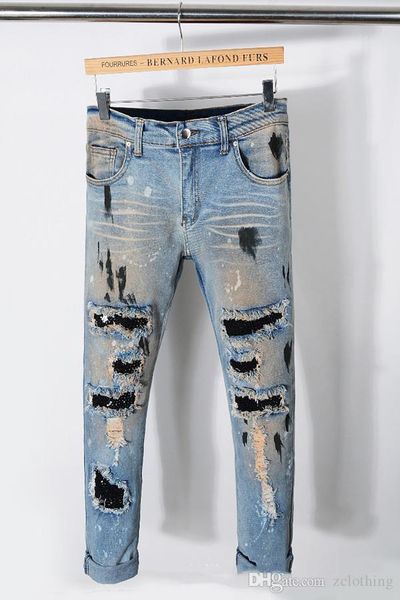 

2019 brand fashion luxury designer men s clothing designer pants off road panther black soldier mens slim denim straight mens designer pants, Blue