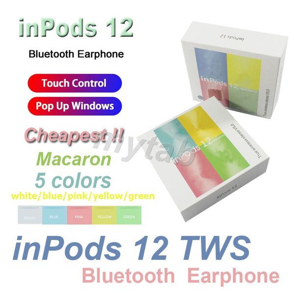 

Bluetooth наушники Macaron InPods 12 i12 5,0 HIFI Беспроводной Headphons беспроводной Bluetooth наушники для всех гарнитура Smart Phone Спорт Earbuds