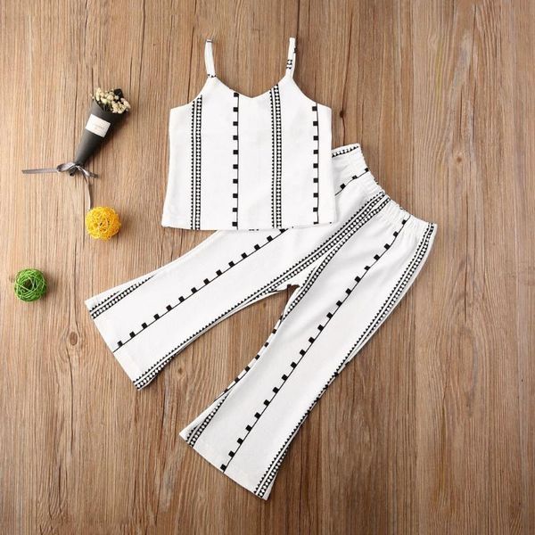 

kids girl clothes set toddler kids baby girls clothes summer strap +stripes pants outfits set 1-6 year toddler girl outfit, White