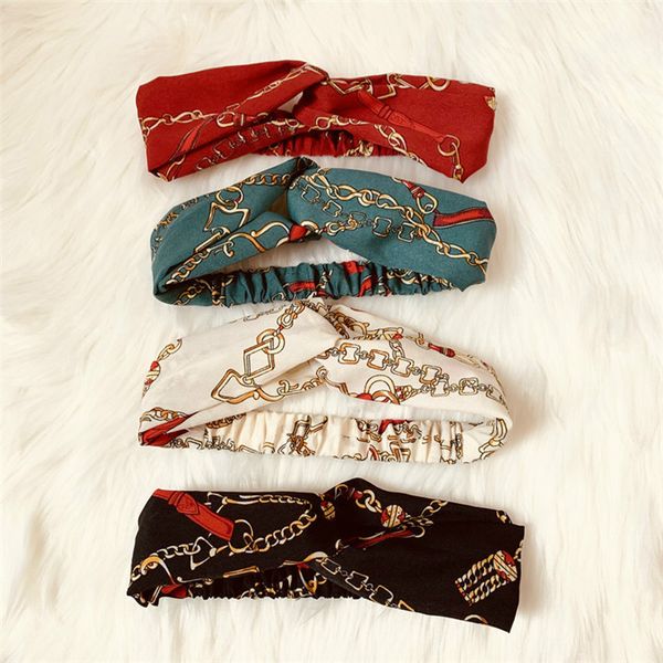 

новый крест оголовье для женщин моды упругих цепей bands printed chiffon волосы девушка тюрбан head обертывание подарки h1