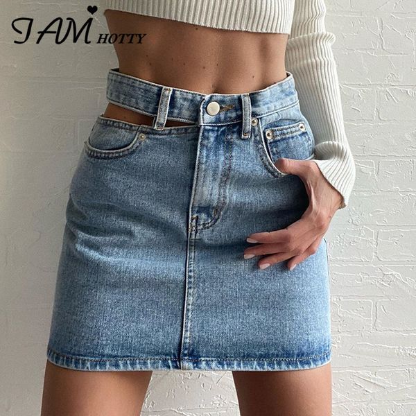 

iamy hollow out mini denim skirt women korean style vintage casual streetwear skirts femme harajuku y2k summer clothing, Black