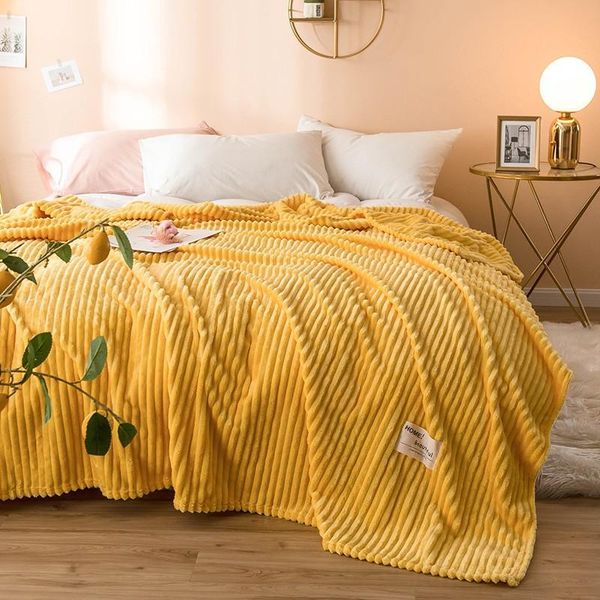 

27 winter stripe thicken blanket solid color soft warm coral fleece throw flannel sofa bed sheet blankets