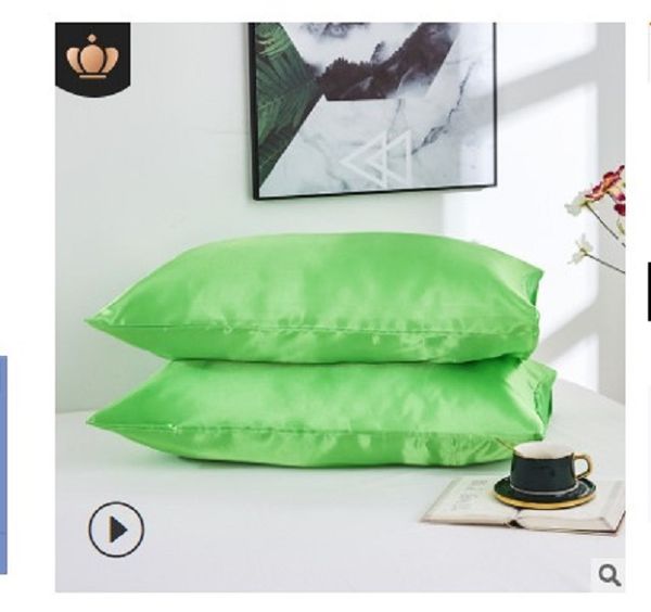 

2020 pillow case silk imitation silk solid bedding pillow case wholesale bedding supplies size 51*102cm green 1