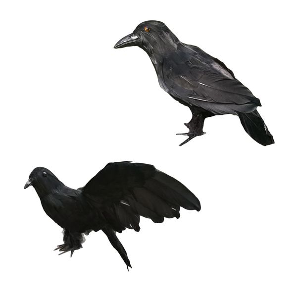 

2pcs raven black crow handicraft realistic birds for home, garden, yard
