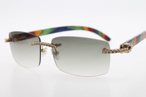 

wholesale new diamond rimless peacock wood sunglasses men stone wooen 3524012 glasses gold green lens fashion men designer sunglasses, White;black