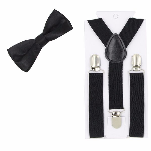 

40 colors children suspenders elastic adjustable y-back braces kids bowtie bow tie for wedding party, Black;white