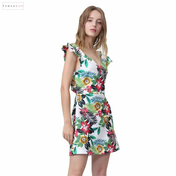 

women dress floral v neck floral pattern ladies back cut out sleeveless summer casual chic mini dresses vestidos qa087, Black;gray