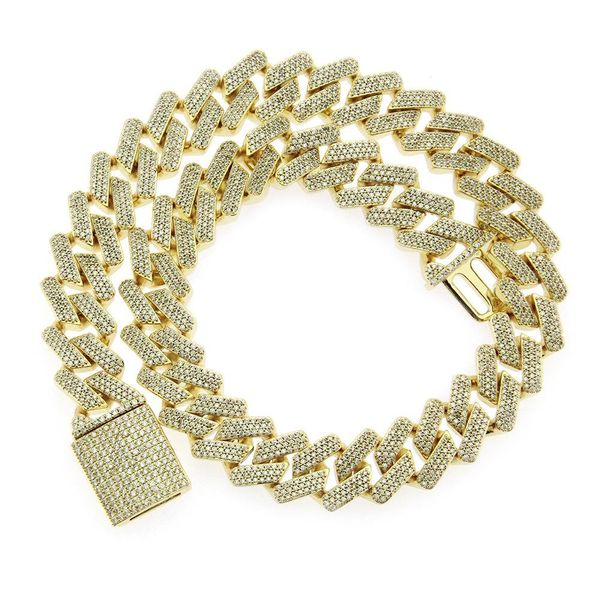 

european and american explosive strip miami cuban chain copper-encrusted zircon men's hip-hop necklace accessories, Silver