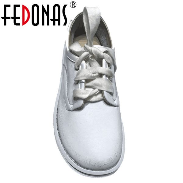 

fedonas brand design round toe shallow lace up women flats 2019 spring summer genuine leather basic single casual shoes woman, Black