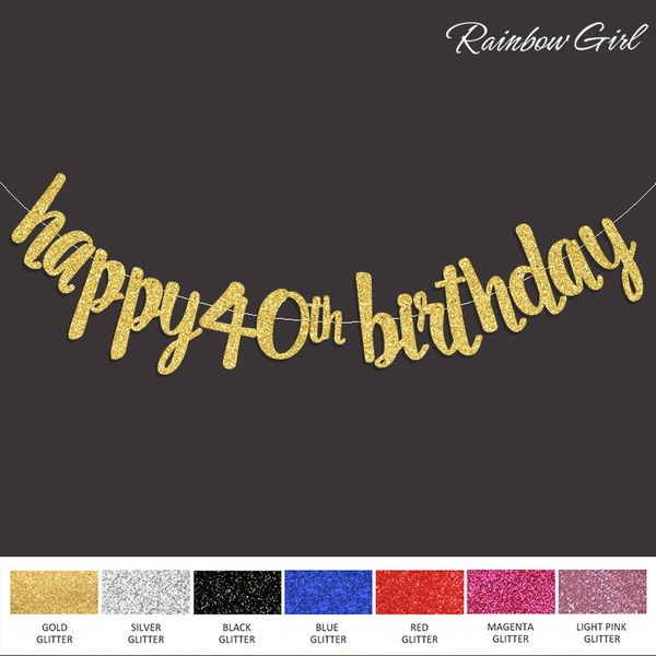 2019 2017 New Happy 40th Birthday Banner Gold Black Silver Glitter