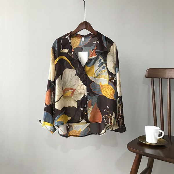 

2019 female harajuku long sleeves chiffon shirt blouse printing korean restore flower streetwear office lady, White