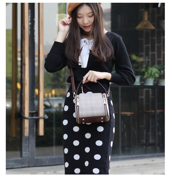 

мода плед ведро сумка девушка свежий сумка messenger маленькая сумка одно плечо женщин