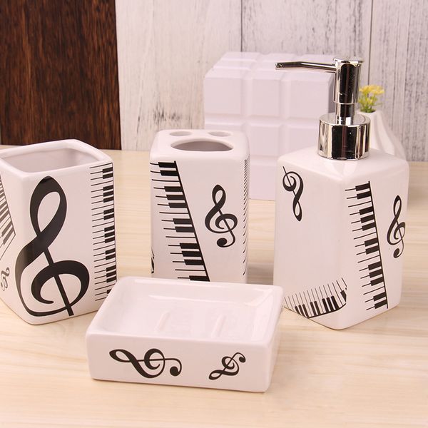 

4pcs bathroom kit ceramic music keyboard black white creative household bathroom bathing tool accessories music gifts