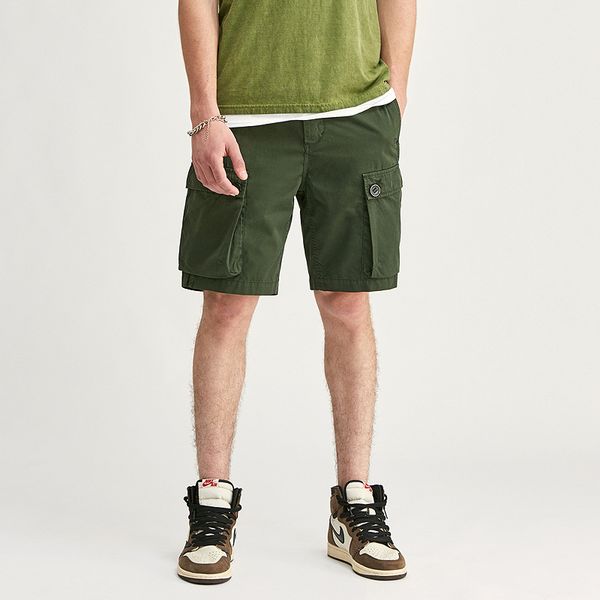 

er мужские повседневные пять брюк мульти-карманные брюки промытые инструментальные шорты, Black