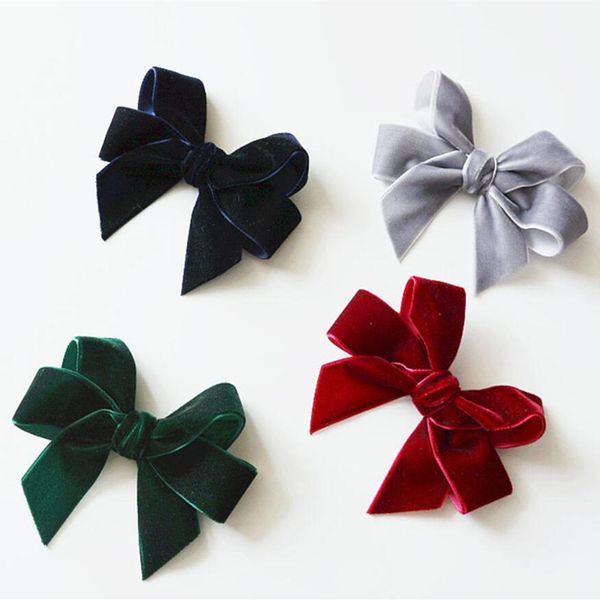 

4pcs vintage velvet bow hairpin korean big bow hair accessories lolita trim hairclip headwear for girls and women, Slivery;white