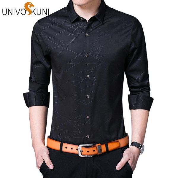 

univos kuni new trendy shirt men printed long sleeve casual shirts mens clothes stretch dress tuxedo slim fit shirts men j474, White;black
