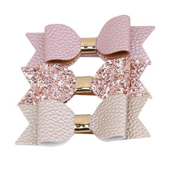 

hair clip combination sets bright gelette bow clip litchi leather all inclusive set toddler headwear accessories, Slivery;white