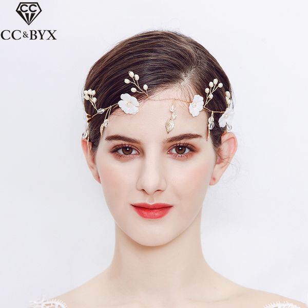 

cc headband hairbands tiara wedding hair accessories for bride engagement jewelry crystal leaf flower simple romantic diy hx138, Golden;white
