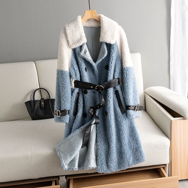 

real fur coat 100% wool jacket autumn winter coat women clothes 2019 korean vintage sheep shearling suede lining zt3895, Black