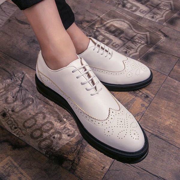 

man brogue oxford formal office wedding shoes leather british style pointed toe black white wedding shoe a57-53