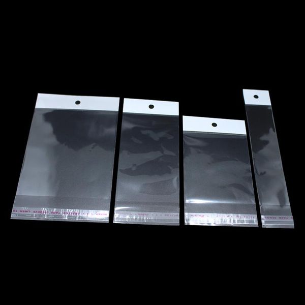 

clear self adhesive seal plastic storage bag opp poly pack bag retail packaging package w/ hang hole wholesale 500pcs/lot